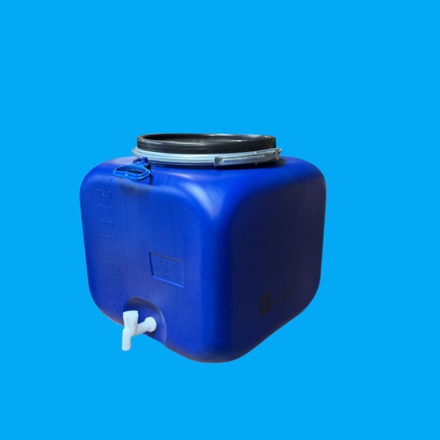 Bidon Plastique 100 litres Carré avec Robinet et Couvercle Ø34 cm – Réservoir Alimentaire Hermétique – Stockage Eau, Huiles, Ali