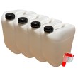 Lot de 4 Bidons Plastique 20 L litres avec Bouchon et Robinet Verseur - Résistant pour Liquides Alimentaires et Chimiques Poigné