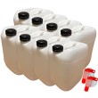 Lot de 8 Bidons Plastique 20 L litres avec Bouchon et 2 Robinets Verseurs - Résistant pour Liquides Alimentaires et Chimiques Po